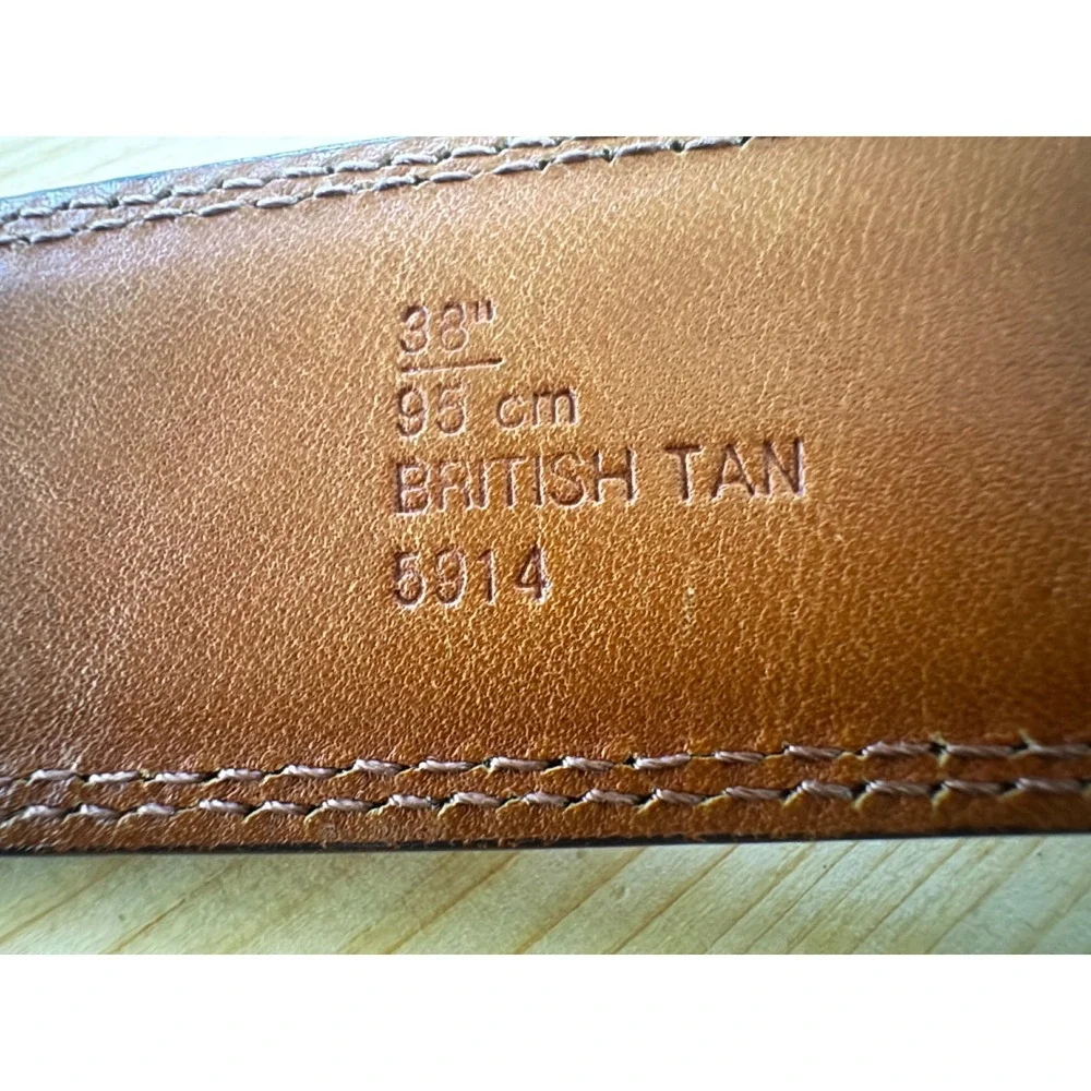 Coach 5914 Mens British Tan Full Grain Leather Belt Solid Brass Buckle Sz 38 VTG